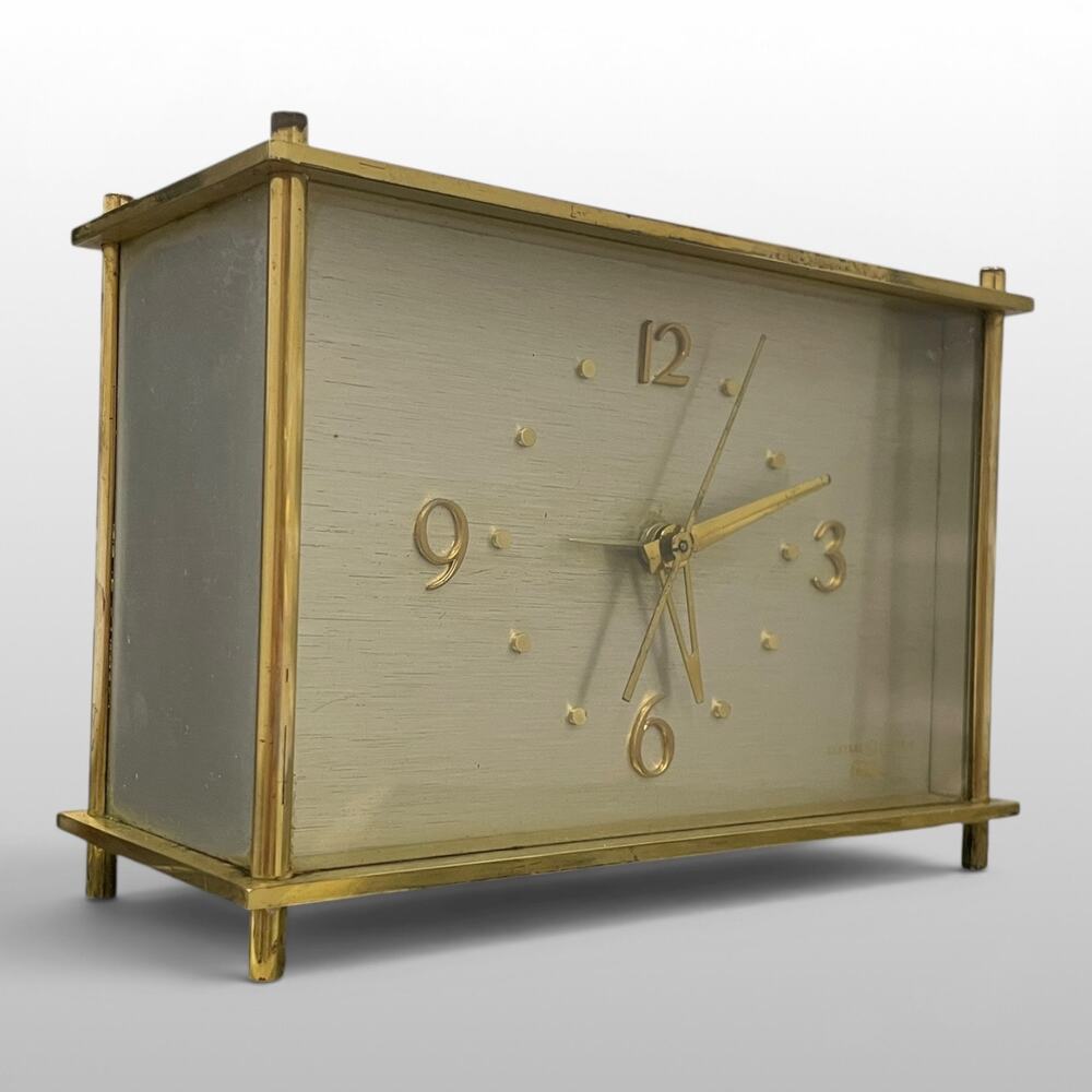 Vintage GE Telechron Brass Desk Clock Mid Century Modern West Germany
